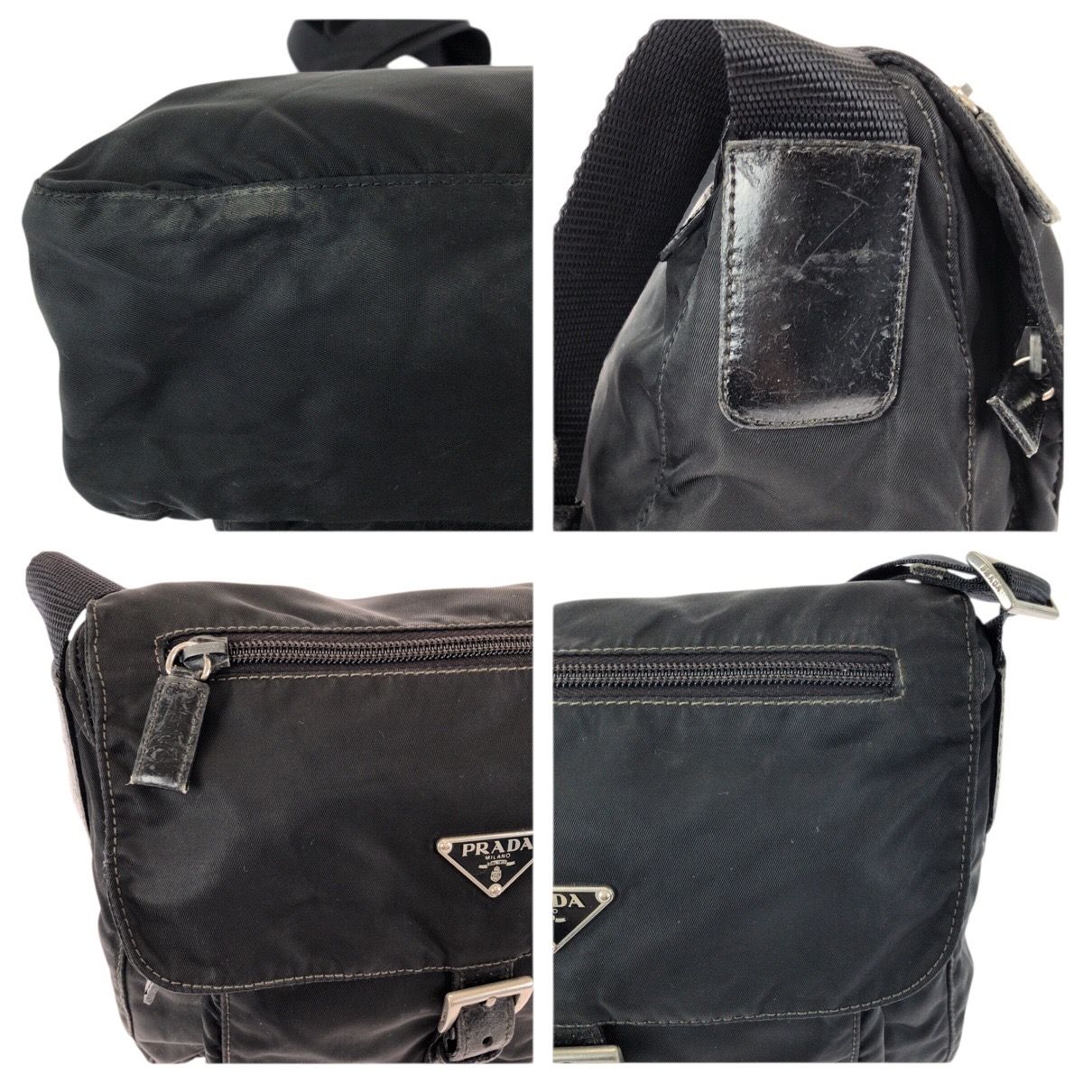 Prada Tessuto Black Silver Nylon Leather Shoulder Bag — view 5