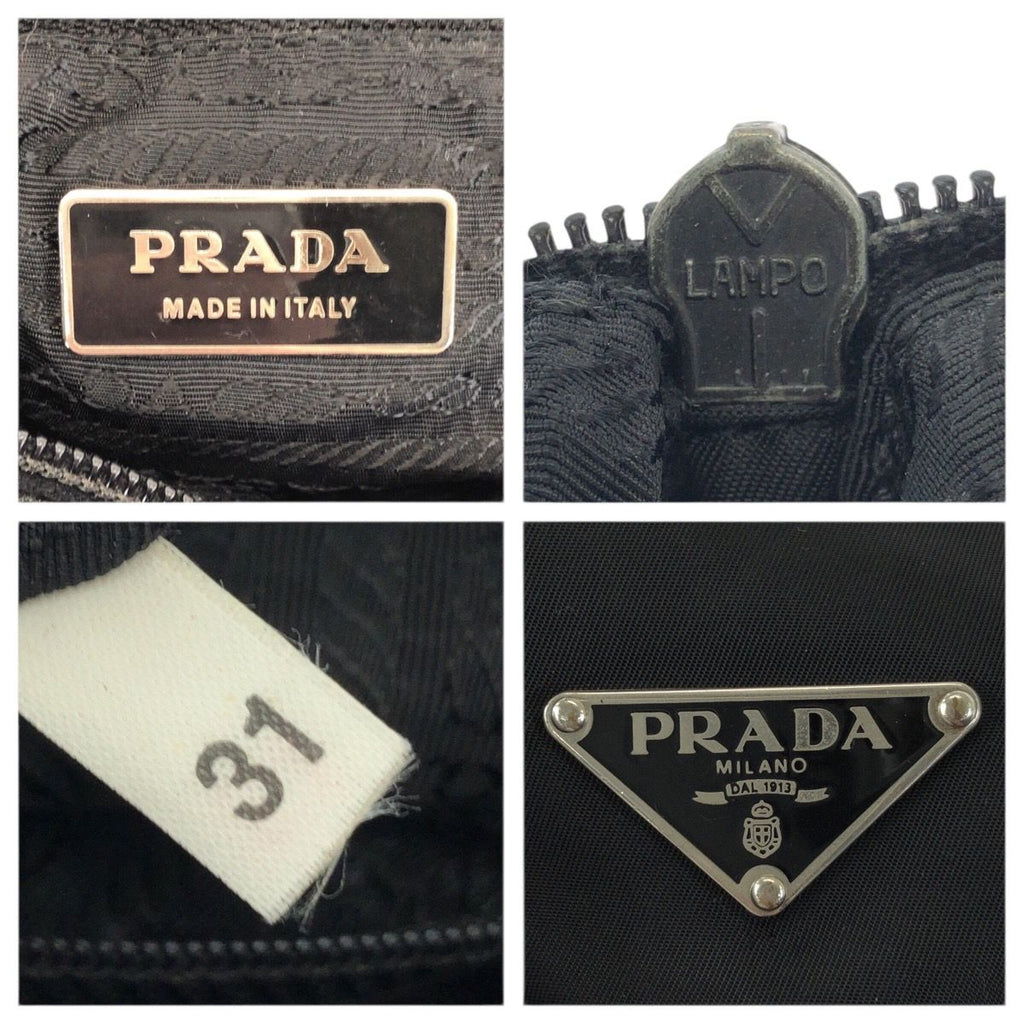 Prada Tessuto Black Silver Nylon Leather Shoulder Bag — view 4