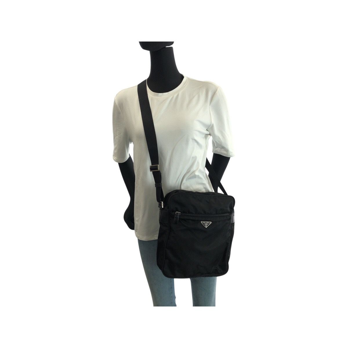Prada Tessuto Black Silver Nylon Shoulder Bag Pochette — view 7