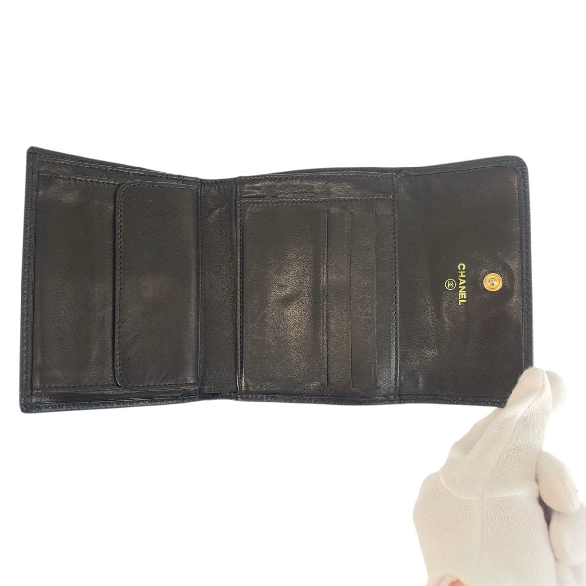 Chanel CC Logo Black Leather Compact Wallet — view 4