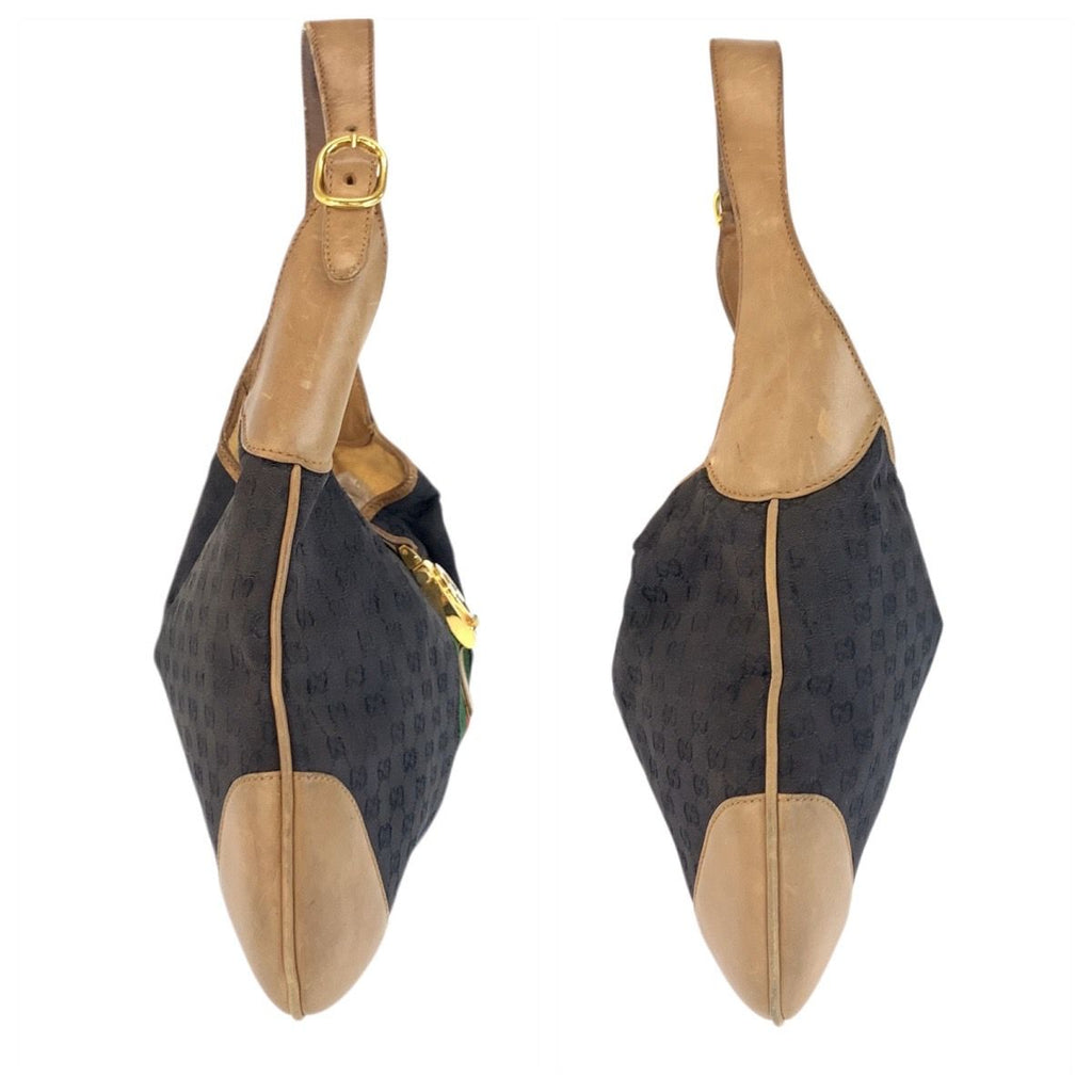 Gucci Sherry Line Black Brown Gold GG Canvas Leather Shoulder Bag Hobo — view 8