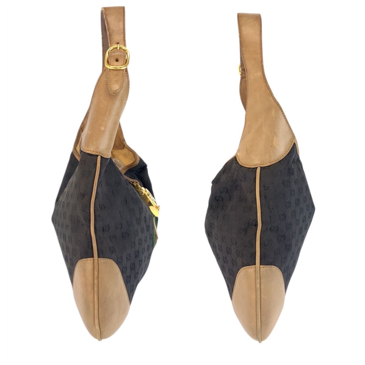 Gucci Sherry Line Black Brown Gold GG Canvas Leather Shoulder Bag Hobo — view 8