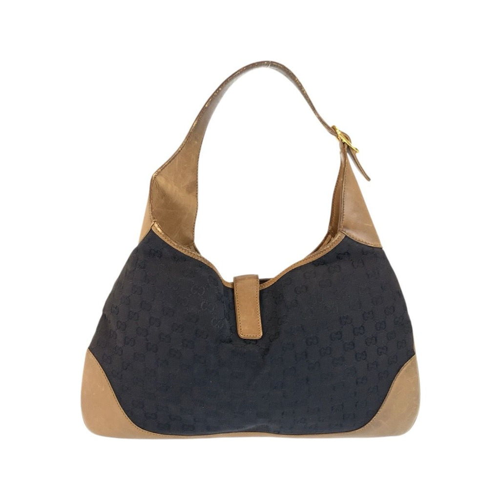 Gucci Sherry Line Black Brown Gold GG Canvas Leather Shoulder Bag Hobo — view 2