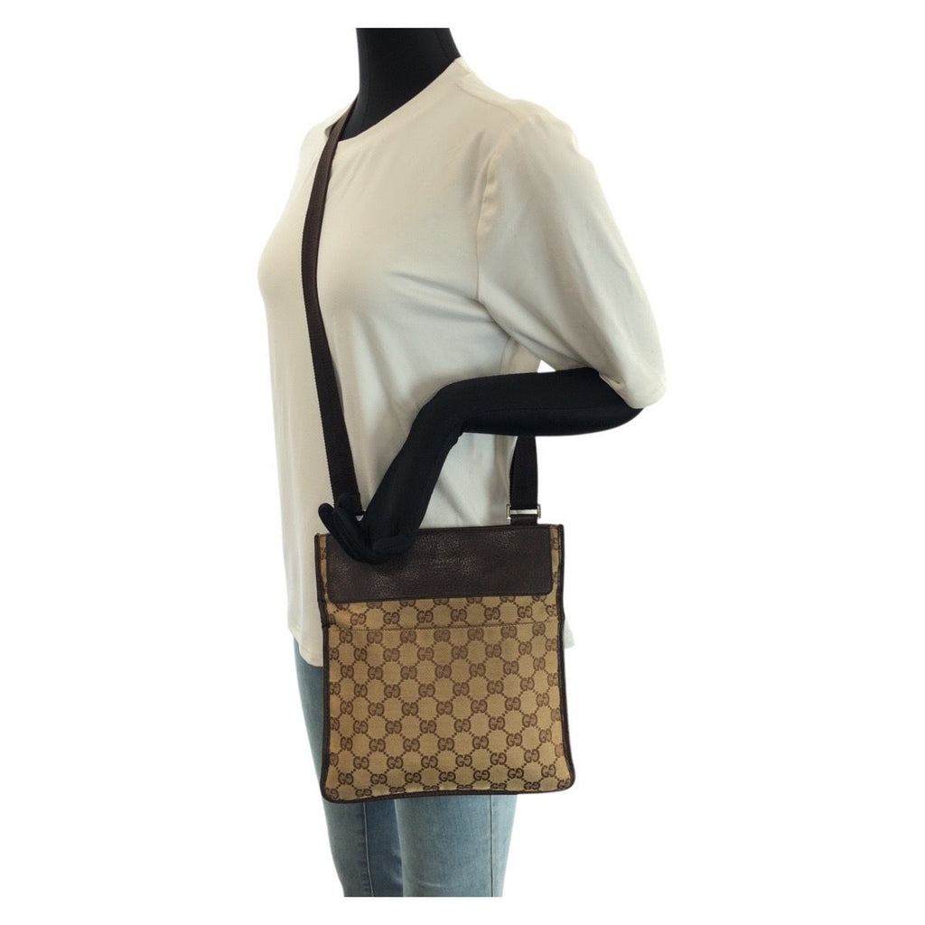 Gucci Beige Dark Brown GG Canvas Leather Shoulder Bag Pochette — view 7