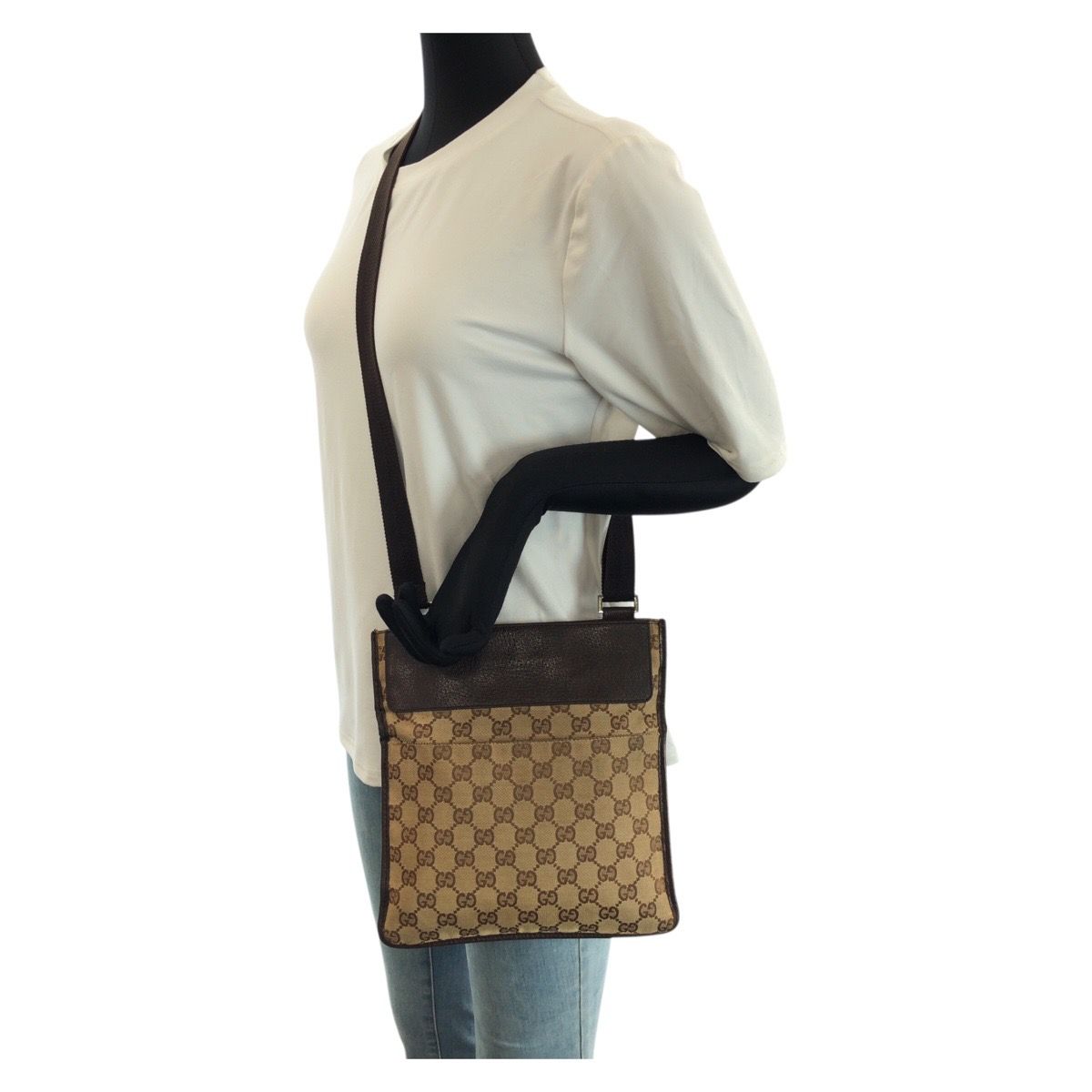 Gucci Beige Dark Brown GG Canvas Leather Shoulder Bag Pochette — view 7