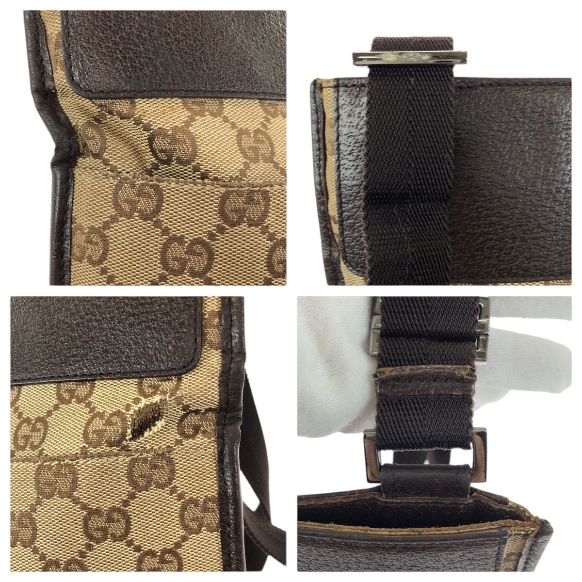 Gucci Beige Dark Brown GG Canvas Leather Shoulder Bag Pochette — view 5