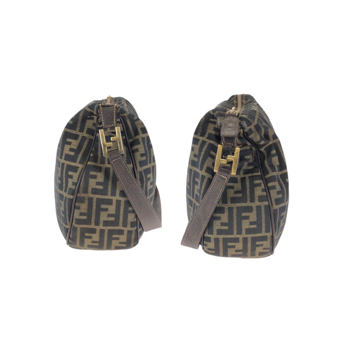 Fendi Zucca Dark Brown Gold Canvas Leather Shoulder Bag — view 8