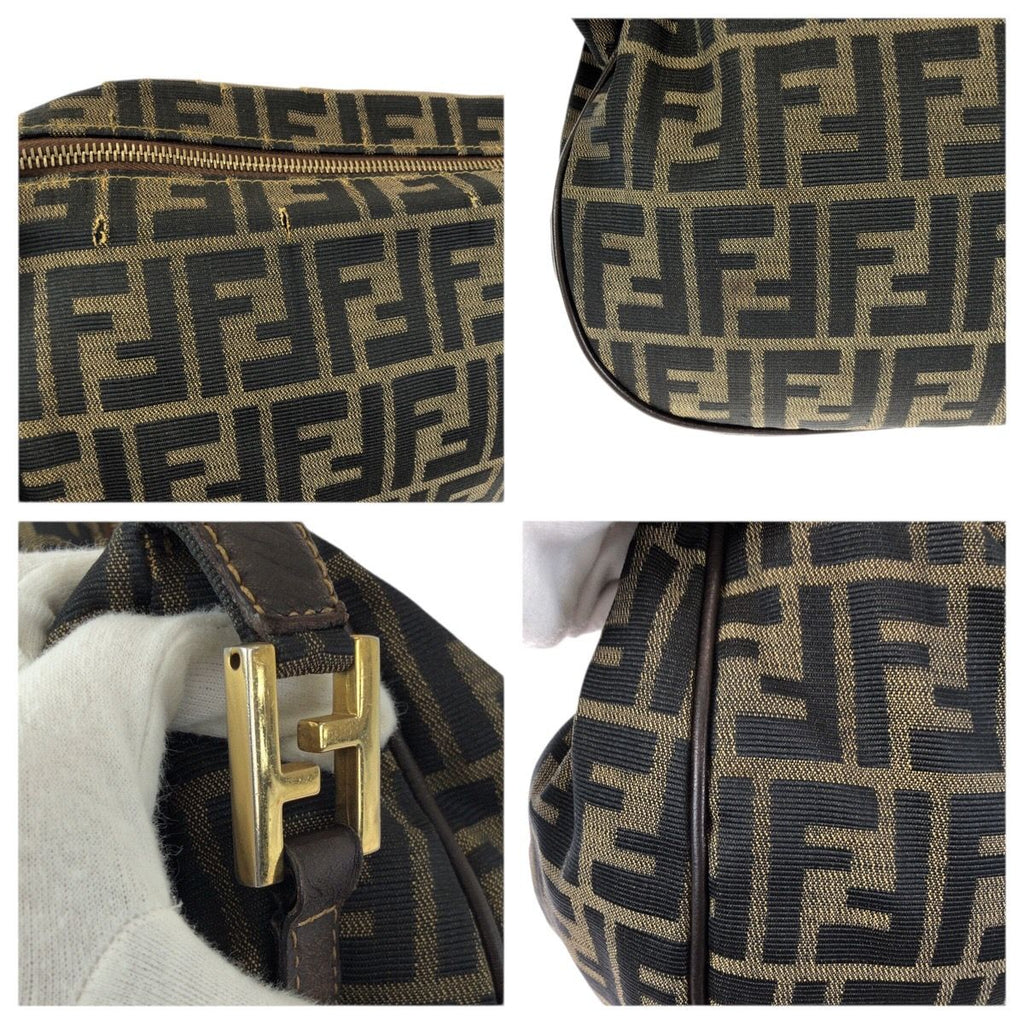 Fendi Zucca Dark Brown Gold Canvas Leather Shoulder Bag — view 5