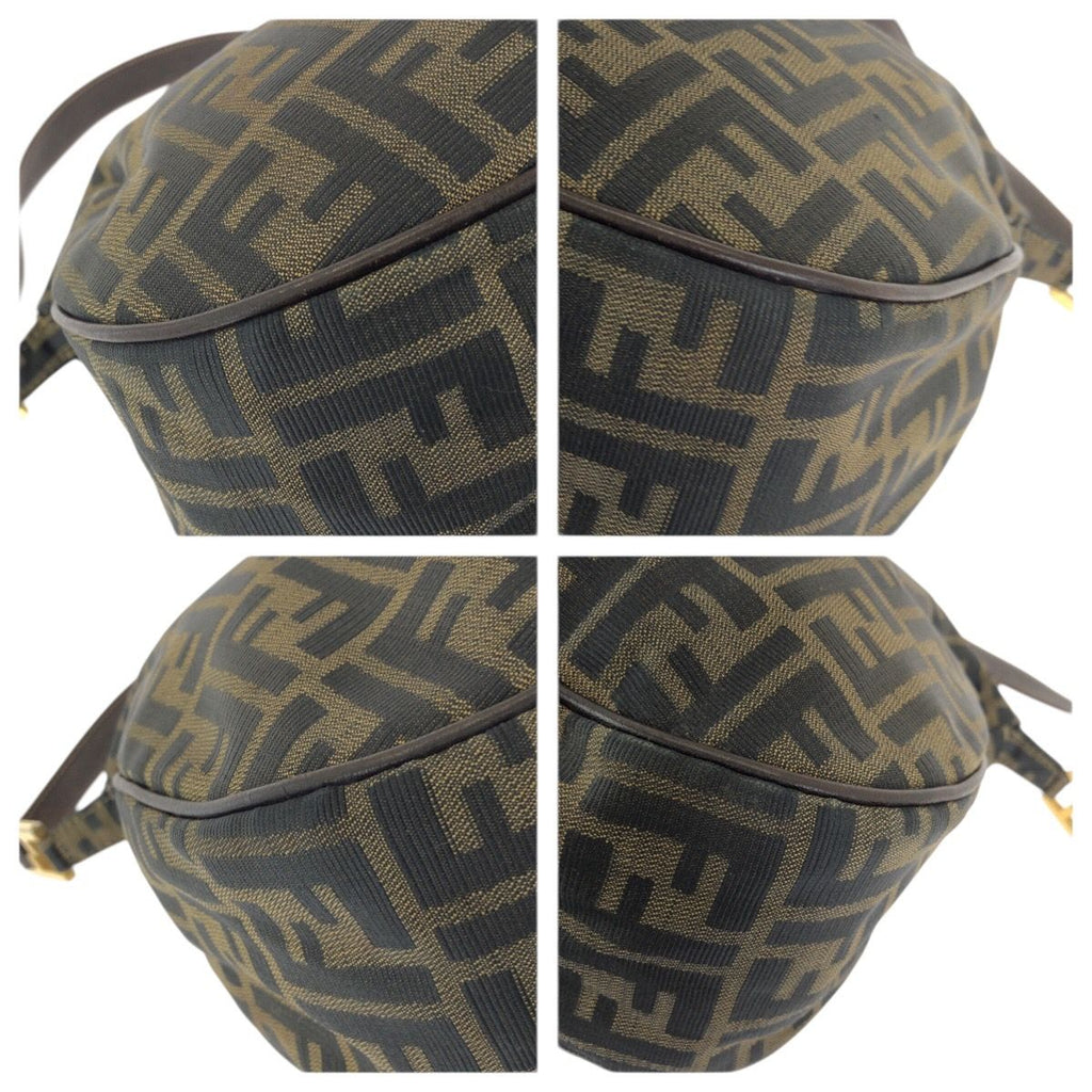 Fendi Zucca Dark Brown Gold Canvas Leather Shoulder Bag — view 3