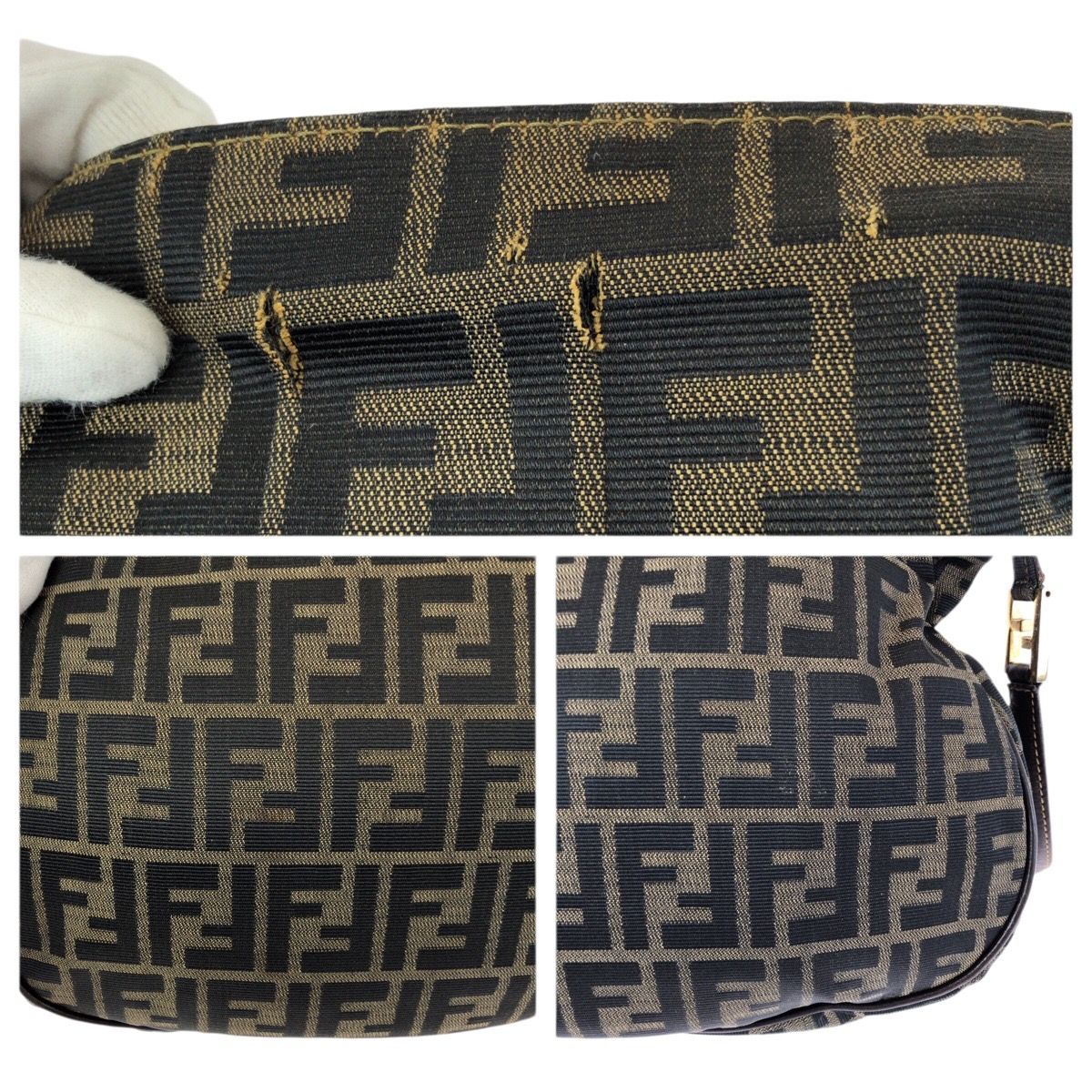 Fendi Zucca Dark Brown Gold Canvas Leather Shoulder Bag — view 6