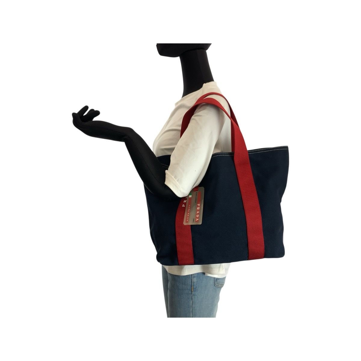 Prada Sports Canapa Navy Red Canvas Tote — view 7