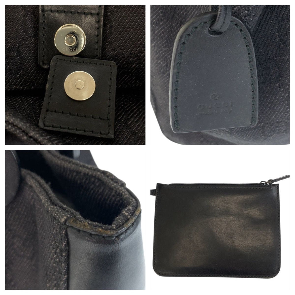 Gucci Black GG Canvas Leather Tote Shoulder Bag — view 5