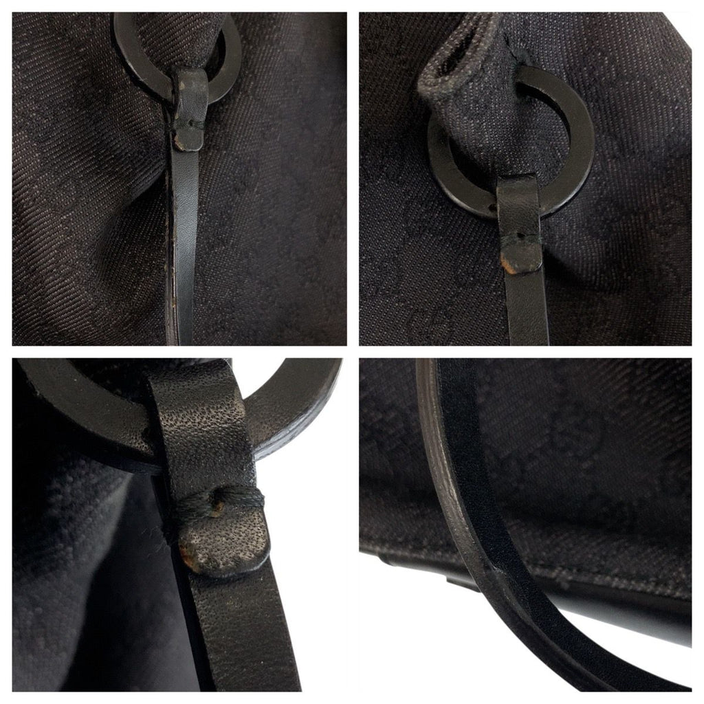 Gucci Black GG Canvas Leather Tote Shoulder Bag — view 4