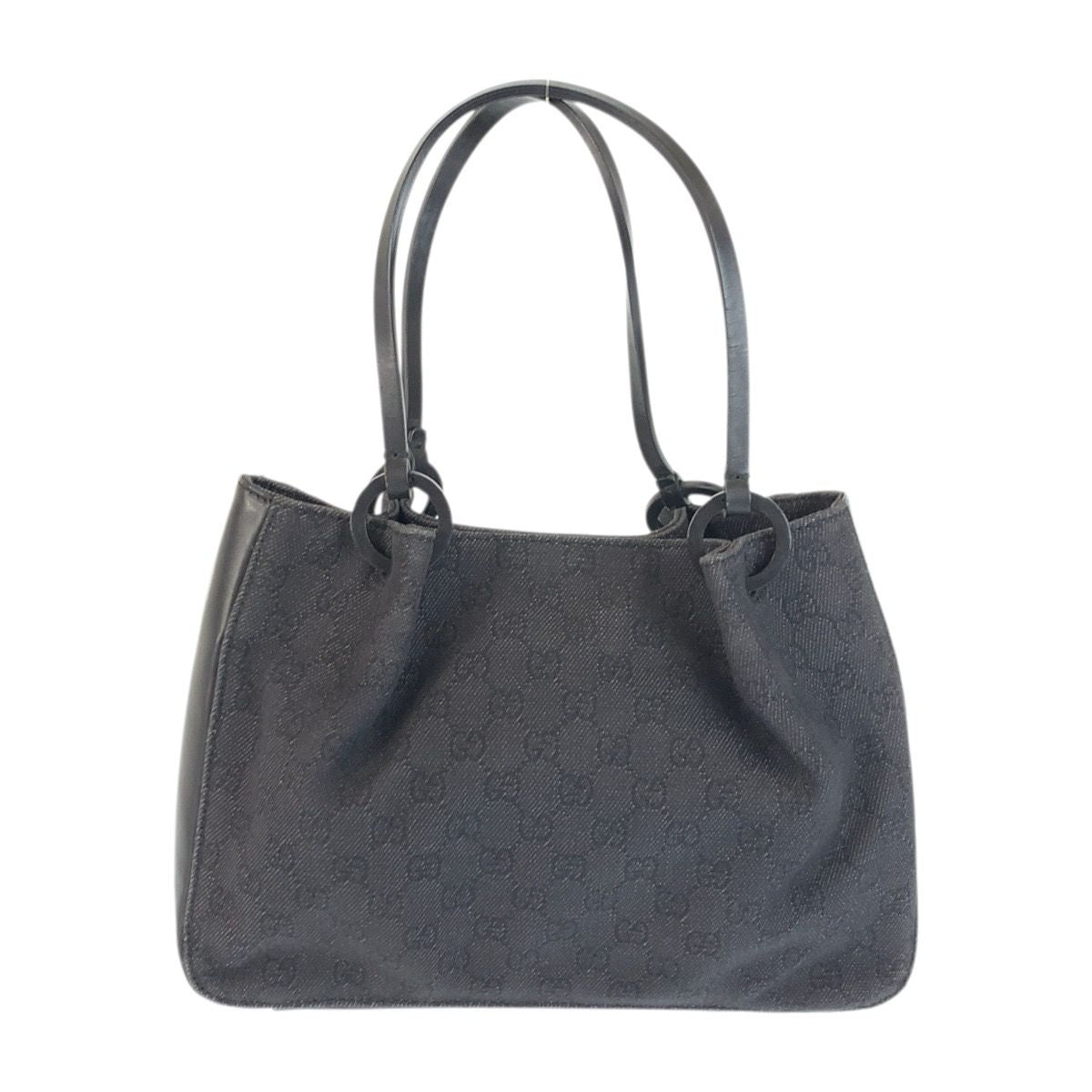 Gucci Black GG Canvas Leather Tote Shoulder Bag — view 2