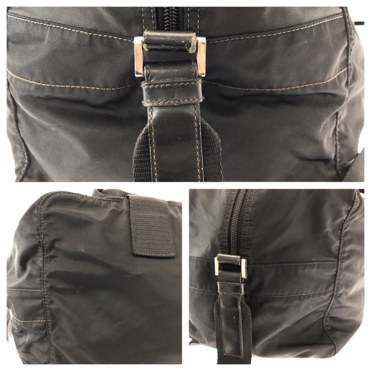 Prada Tessuto Black Silver Nylon Boston Bag — view 5