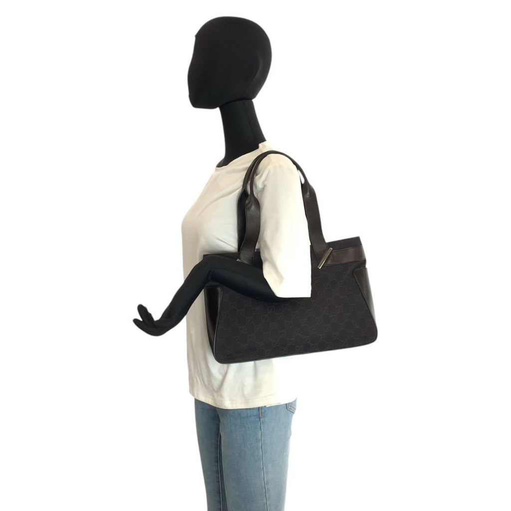 Gucci Brown GG Canvas Leather Tote Shoulder Bag — view 7
