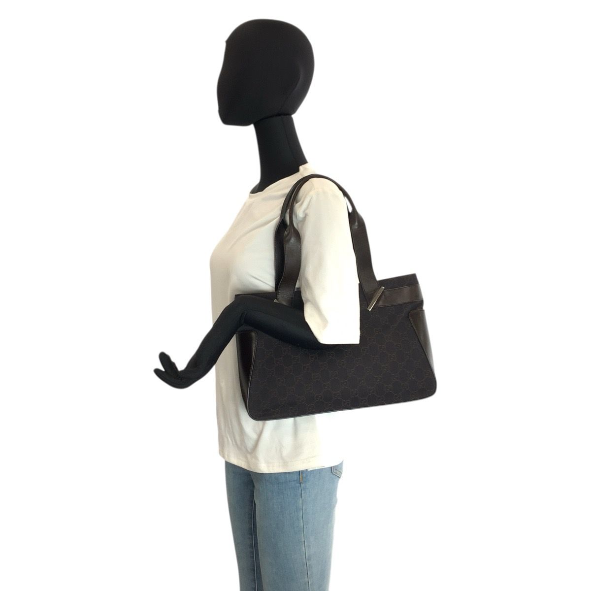 Gucci Brown GG Canvas Leather Tote Shoulder Bag — view 7