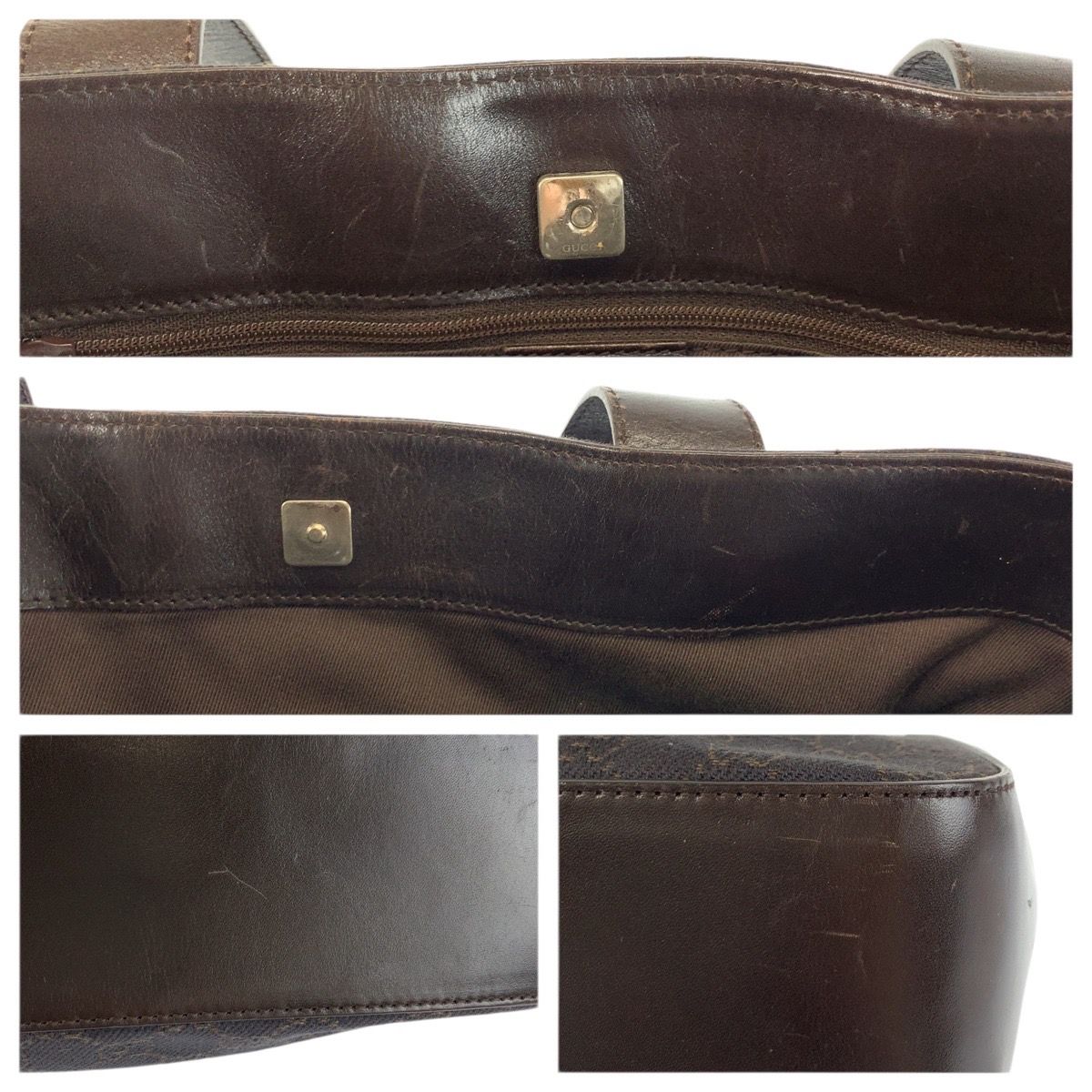 Gucci Brown GG Canvas Leather Tote Shoulder Bag — view 6