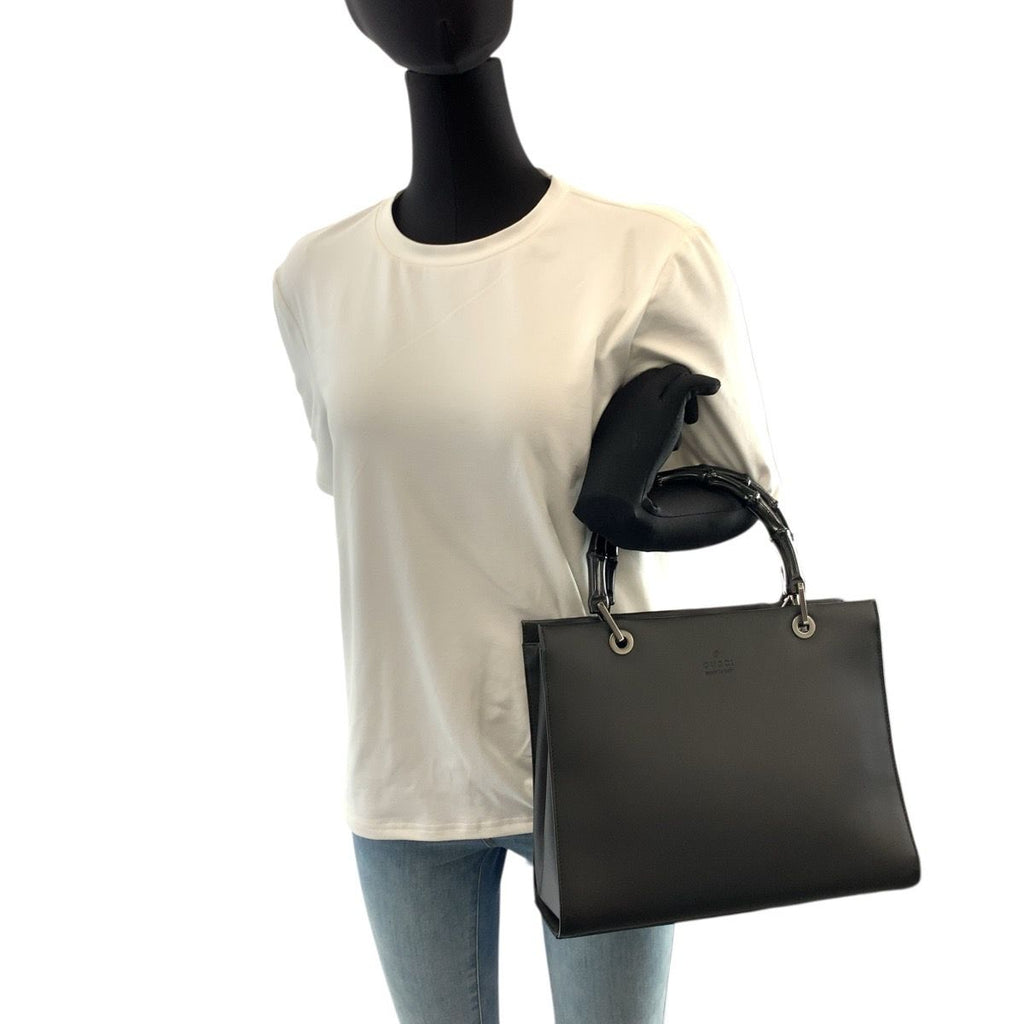 Gucci Bamboo Black Silver Leather 002 Tote — view 7