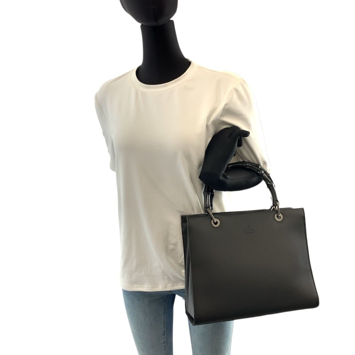 Gucci Bamboo Black Silver Leather 002 Tote — view 7
