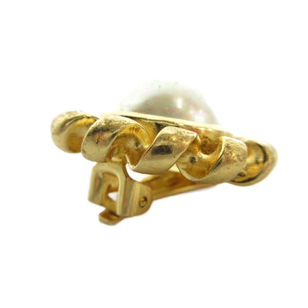 Dior Earrings Clip Type Real Pearl Gold — view 3
