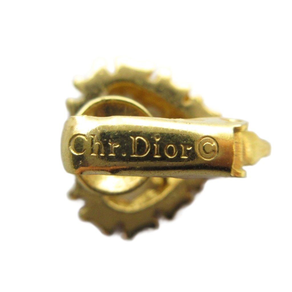 Dior Earrings Heart Logo Rhinestone Clip Type Gold — view 3