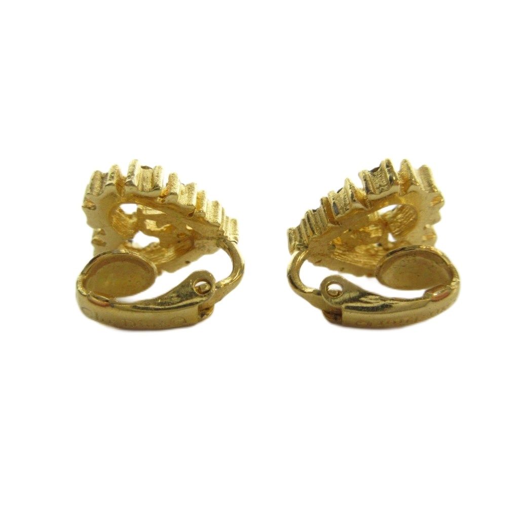 Dior Earrings Heart Logo Rhinestone Clip Type Gold — view 2