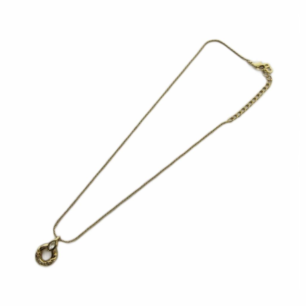Dior Necklace Pendant Rhinestone Circle Logo Gold — view 3