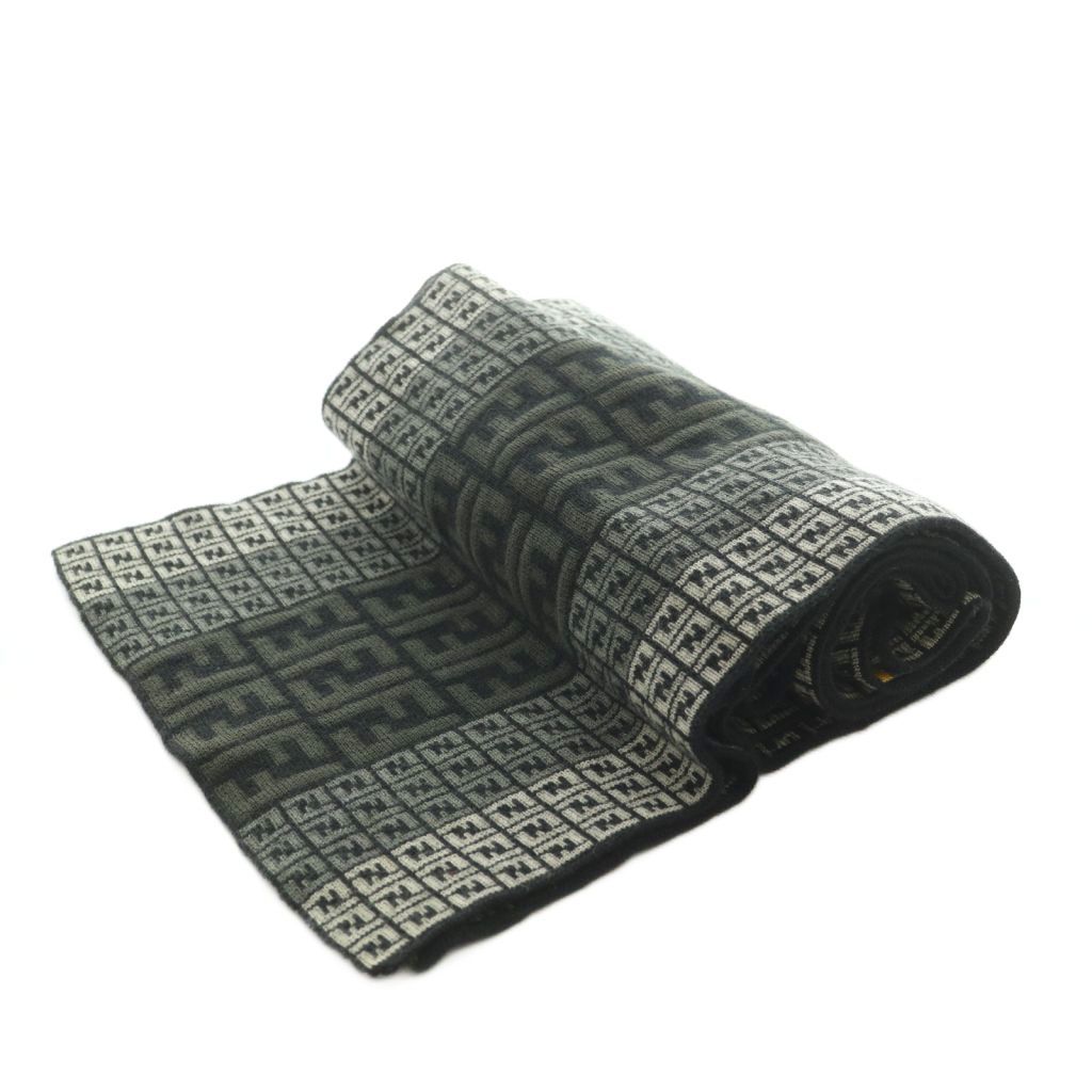 Fendi Scarf Wool Zucca Pattern Black Gray — view 4