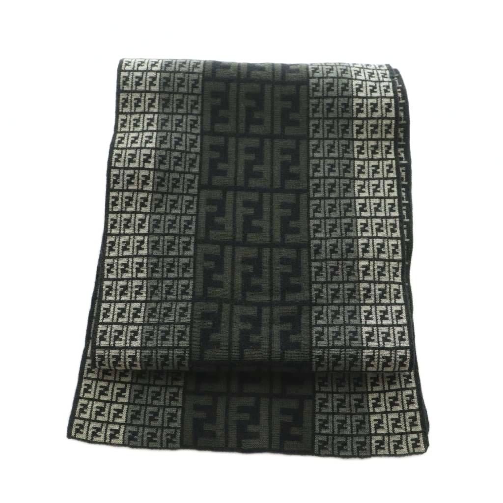 Fendi Scarf Wool Zucca Pattern Black Gray — view 2