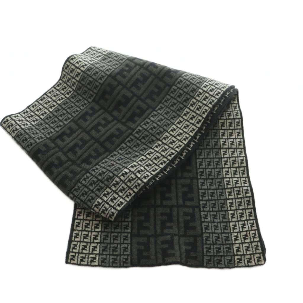 Fendi Scarf Wool Zucca Pattern Black Gray — view 3