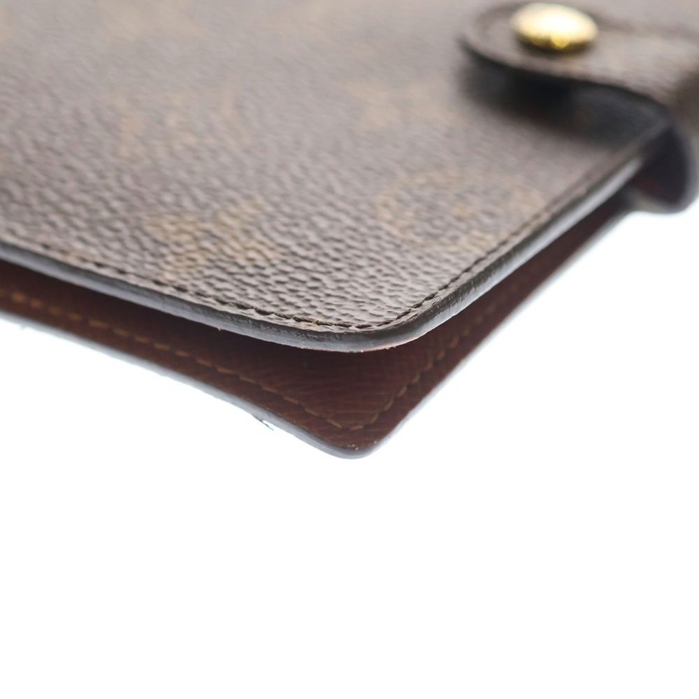 Louis Vuitton Monogram Agenda Book Cover Notebook Binder Brown Leather Gold — view 6