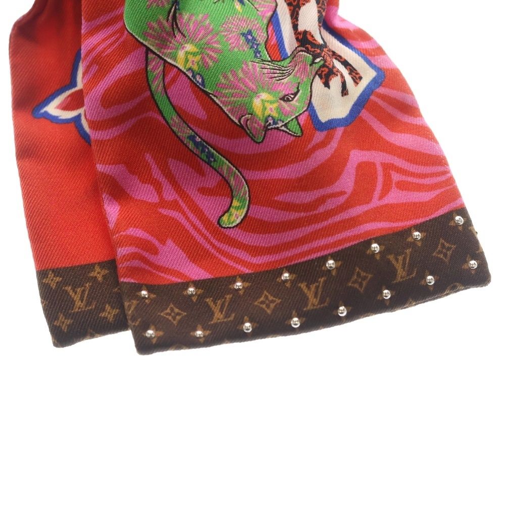Louis Vuitton Studded Monogram Bandeau Silk Scarf Red Brown — view 4
