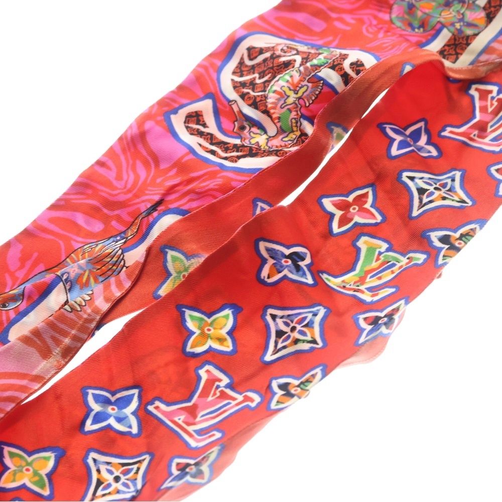 Louis Vuitton Studded Monogram Bandeau Silk Scarf Red Brown — view 5