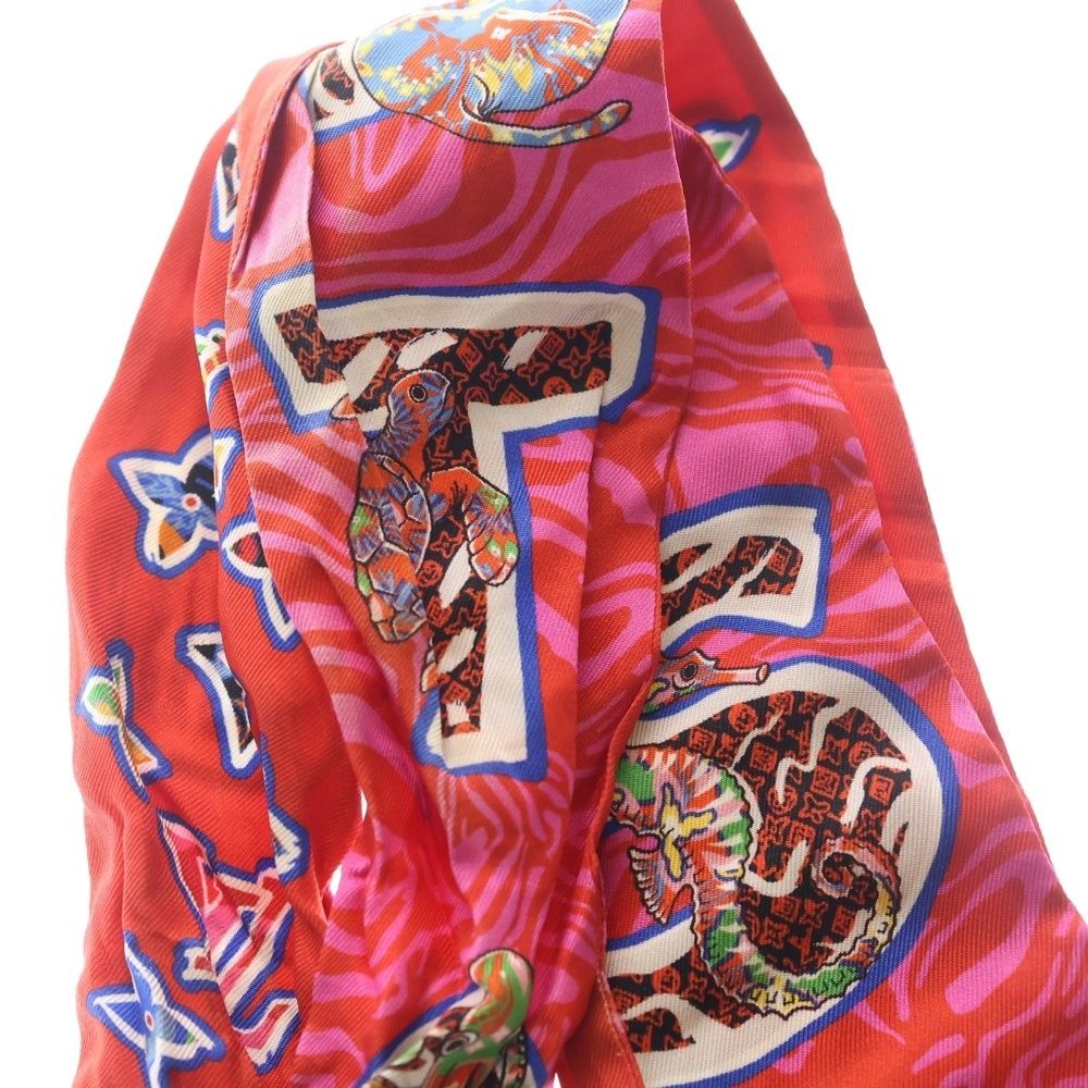 Louis Vuitton Studded Monogram Bandeau Silk Scarf Red Brown — view 2