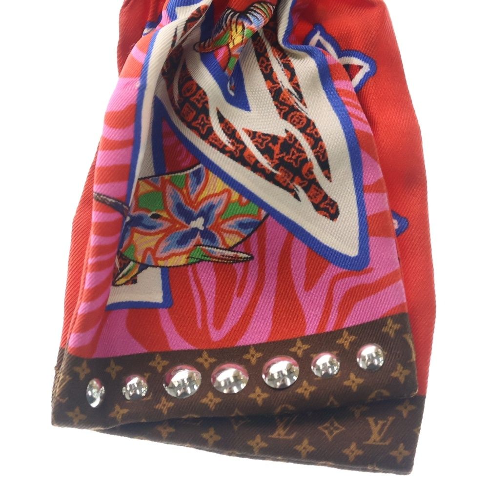 Louis Vuitton Studded Monogram Bandeau Silk Scarf Red Brown — view 3