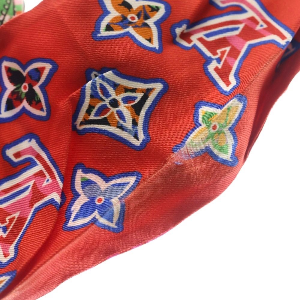 Louis Vuitton Studded Monogram Bandeau Silk Scarf Red Brown — view 6