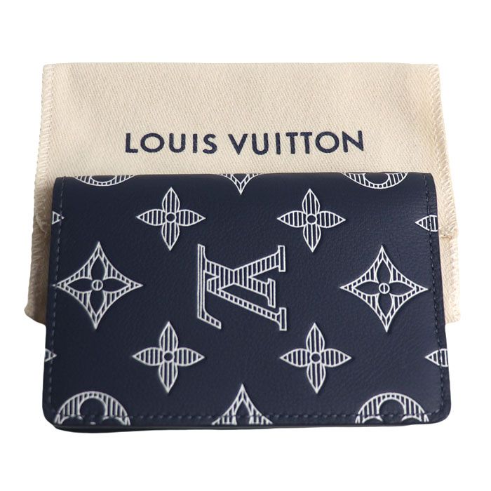 Louis Vuitton Organizer Poche Card Case Monogram Shadow Navy Purchased — view 6