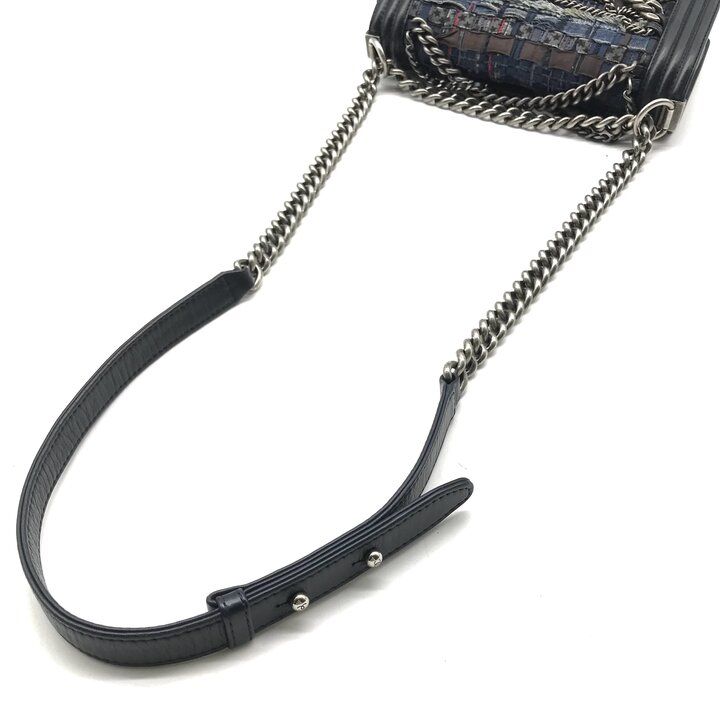 Chanel Unshaded Chain Shoulder Bag Denim Tweed Navy — view 7