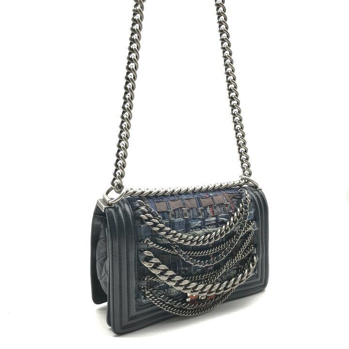 Chanel Unshaded Chain Shoulder Bag Denim Tweed Navy — view 3