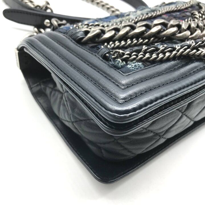 Chanel Unshaded Chain Shoulder Bag Denim Tweed Navy — view 6