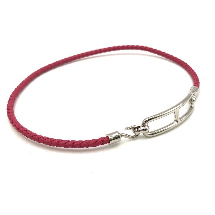 Hermes Luli Double Tour Leather Bracelet Silver Pink — view 4