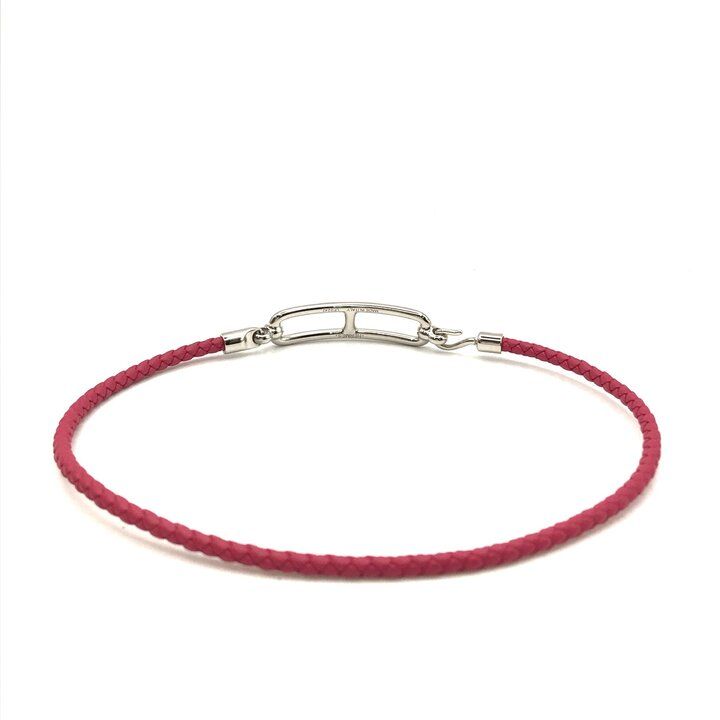 Hermes Luli Double Tour Leather Bracelet Silver Pink — view 3
