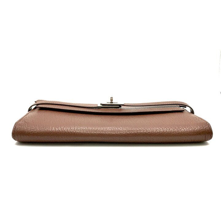 Hermes Kelly Wallet Brown Leather Coin Purse Card Case Silver Shikaku — view 4