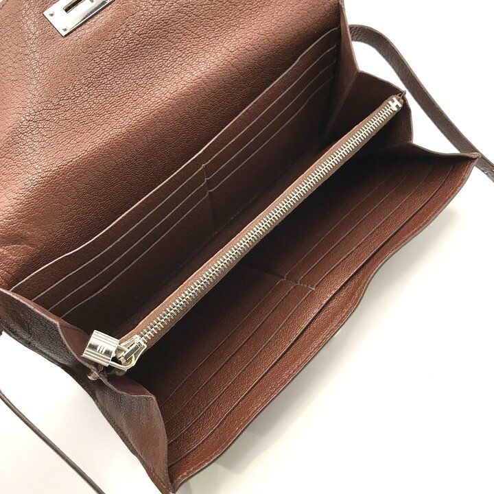 Hermes Kelly Wallet Brown Leather Coin Purse Card Case Silver Shikaku — view 6