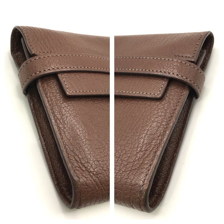 Hermes Kelly Wallet Brown Leather Coin Purse Card Case Silver Shikaku — view 9