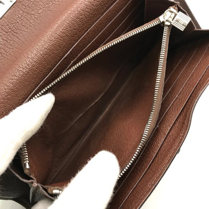 Hermes Kelly Wallet Brown Leather Coin Purse Card Case Silver Shikaku — view 7