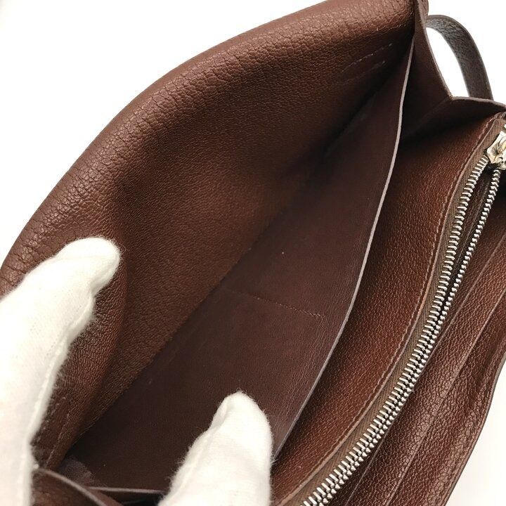 Hermes Kelly Wallet Brown Leather Coin Purse Card Case Silver Shikaku — view 8