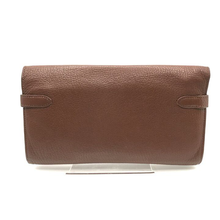 Hermes Kelly Wallet Brown Leather Coin Purse Card Case Silver Shikaku — view 3