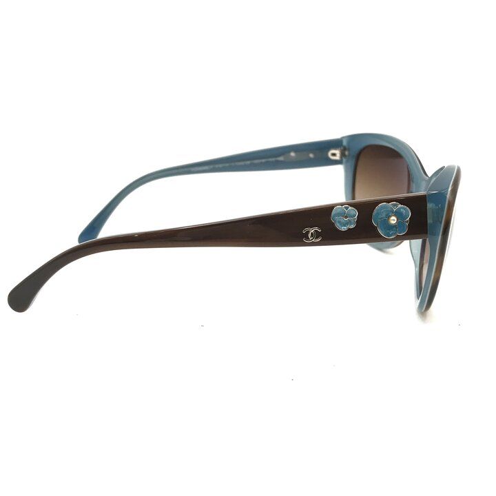 Chanel CC Logo Camellia Pearl Sunglasses Eyewear Blue Brown — view 5